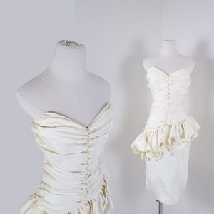 80's strapless dress prom fit flare asymmetrical tube top V-neck sweetheart